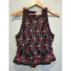 Vtg Papell Boutique Sleeveless Silk Floral Beaded Peplum Whimsigoth Party Top L